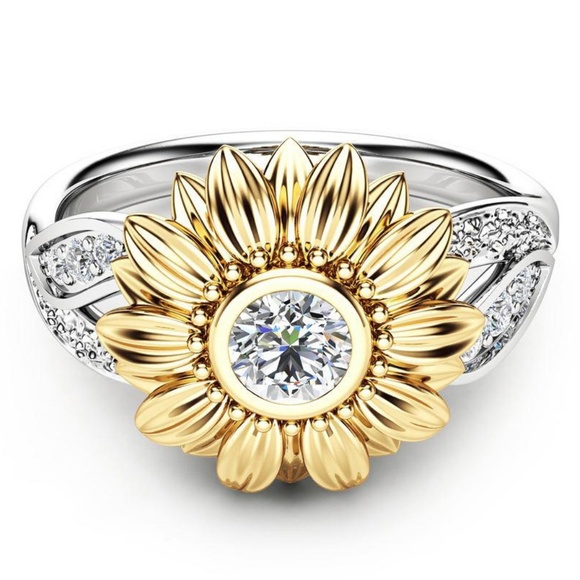 NEW 18K Yellow&White Gold Diamond Sunflower Ring - Picture 2 of 3
